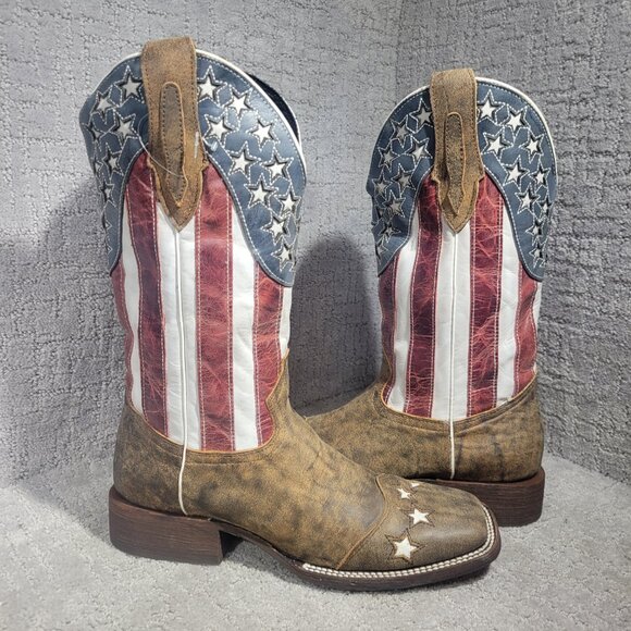 JB Dillon Men’s 8 D Square Toe Distressed American Flag Patriotic Cowboy Boots - Picture 7 of 12